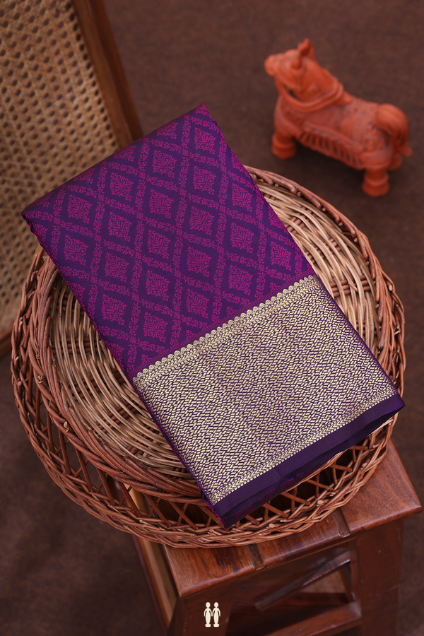 Kanchipuram Silk Saree In Deep Purple With Jacquard Pattern