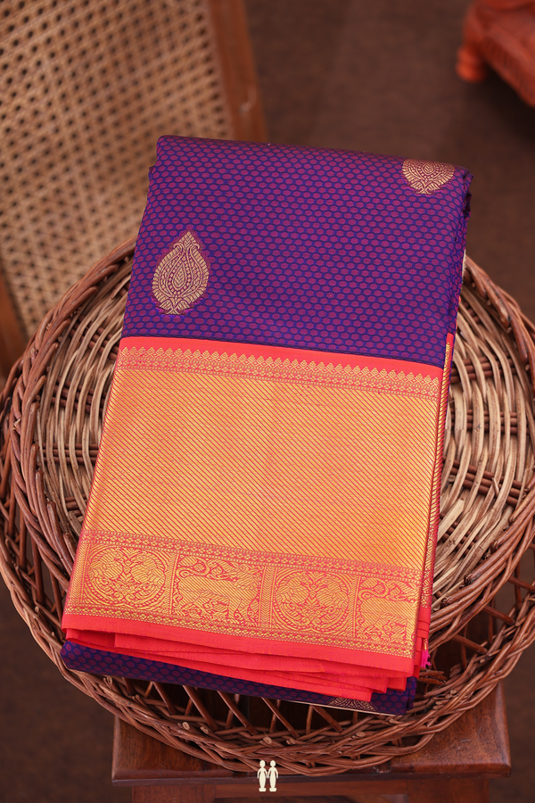 Kanchipuram Silk Saree In Deep Purple With Jacquard Pattern