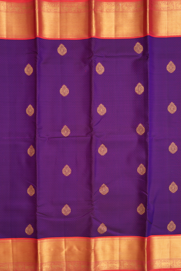 Kanchipuram Silk Saree In Deep Purple With Jacquard Pattern