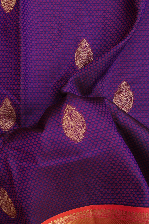 Kanchipuram Silk Saree In Deep Purple With Jacquard Pattern