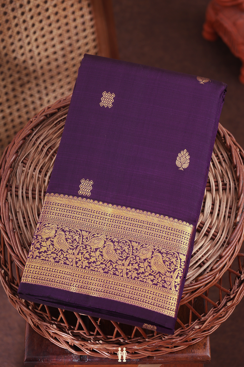 Kanchipuram Silk Saree In Deep Purple With Kolam Buttas