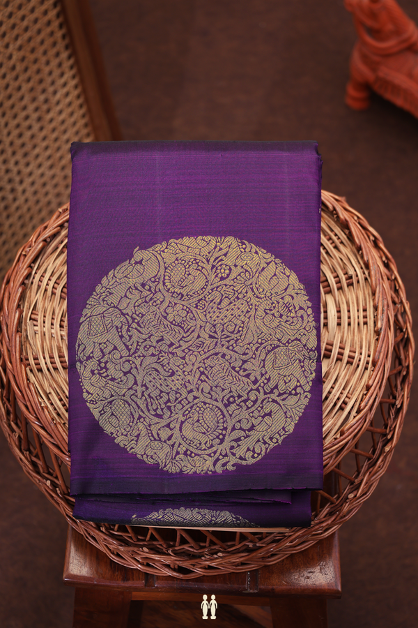 Kanchipuram Silk Saree In Deep Purple With Mandala Design