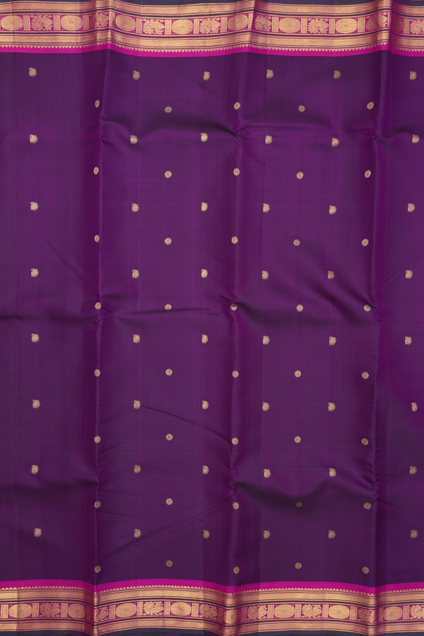 Kanchipuram Silk Saree In Deep Purple With Paisley Buttas