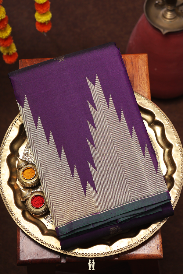 Kanchipuram Silk Saree In Deep Purple With Peacock Buttas