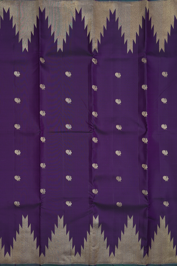 Kanchipuram Silk Saree In Deep Purple With Peacock Buttas