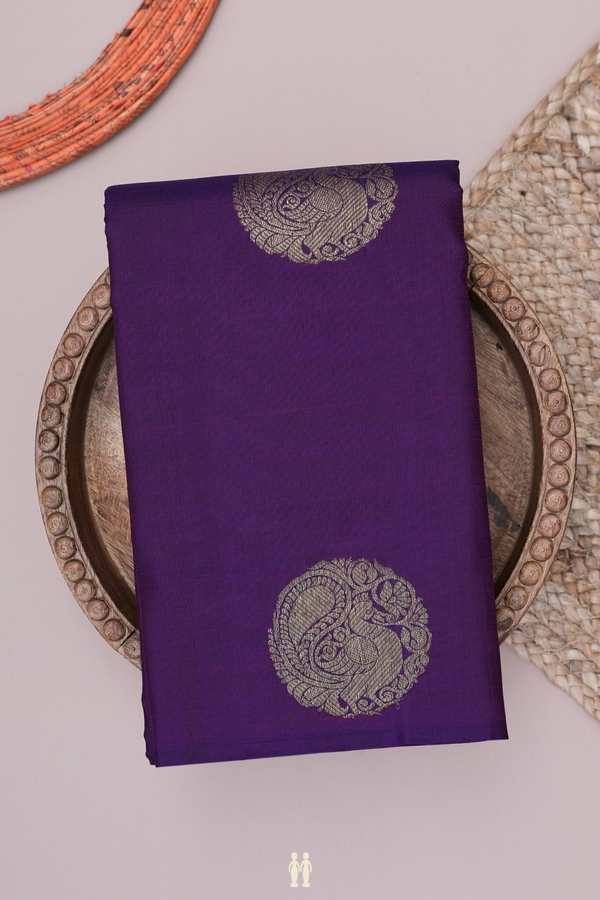 Kanchipuram Silk Saree In Deep Purple With Peacock Motifs