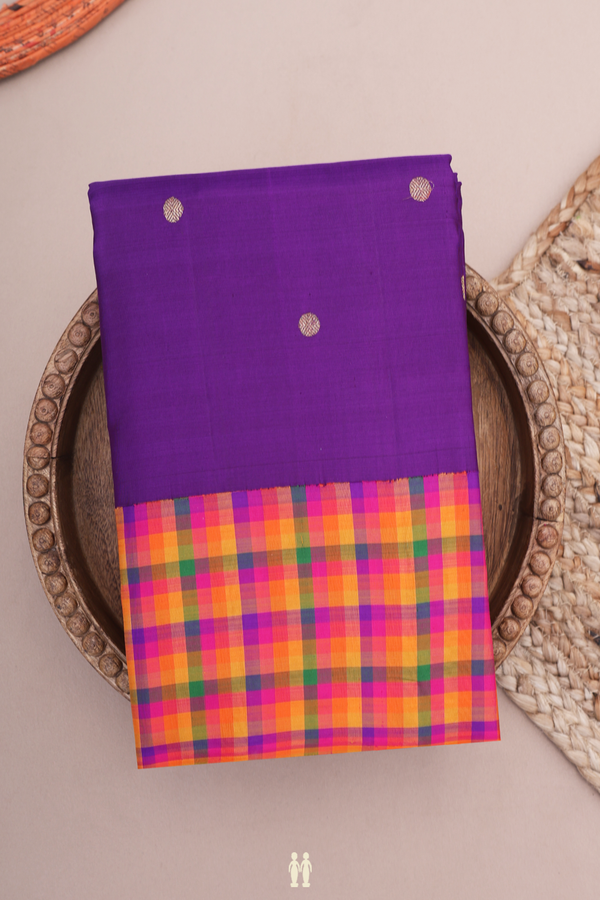 Kanchipuram Silk Saree In Deep Purple With Rudraksh Buttas