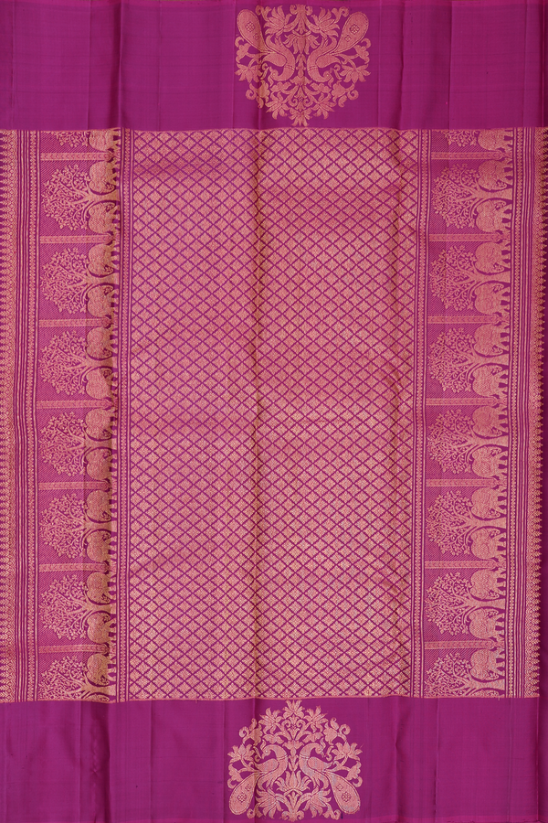 Kanchipuram Silk Saree In Deep Purple With Stripes Design
