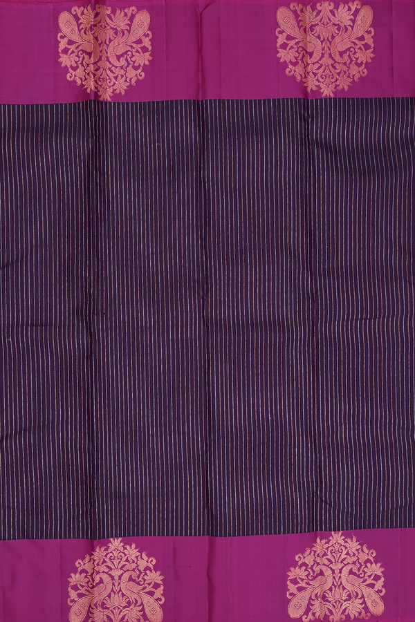 Kanchipuram Silk Saree In Deep Purple With Stripes Design