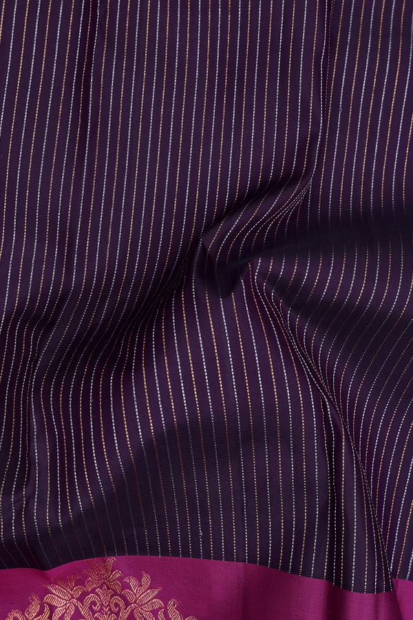 Kanchipuram Silk Saree In Deep Purple With Stripes Design