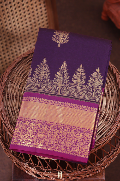 Kanchipuram Silk Saree In Deep Purple With Tree Motifs
