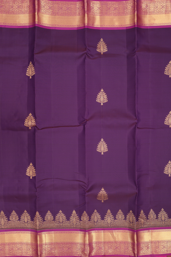 Kanchipuram Silk Saree In Deep Purple With Tree Motifs