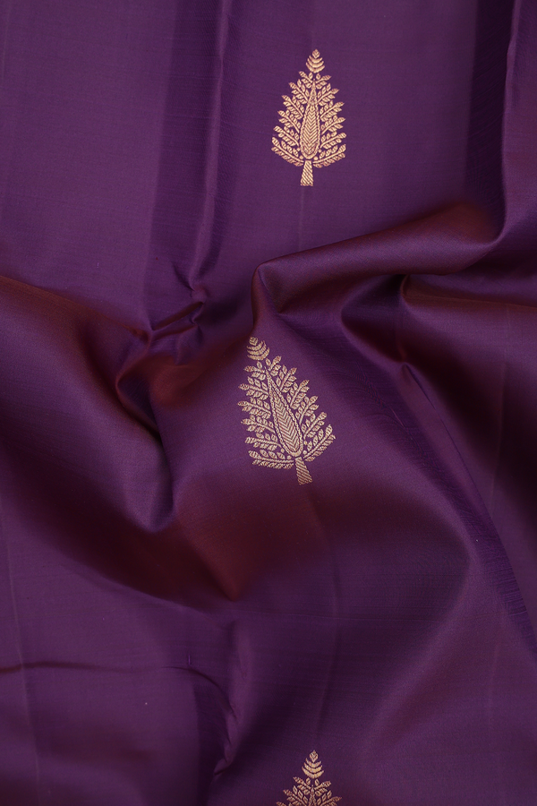 Kanchipuram Silk Saree In Deep Purple With Tree Motifs