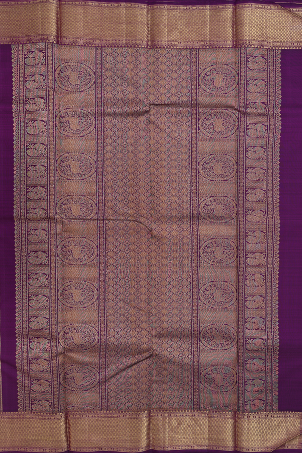 Kanchipuram Silk Saree In Deep Purple With Zari Border