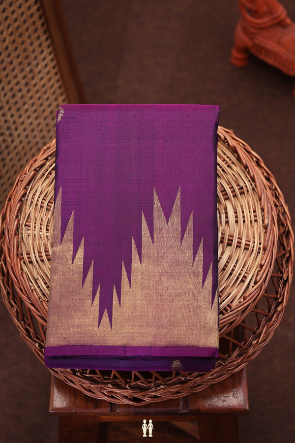 Kanchipuram Silk Saree In Deep Purple With Zari Buttas