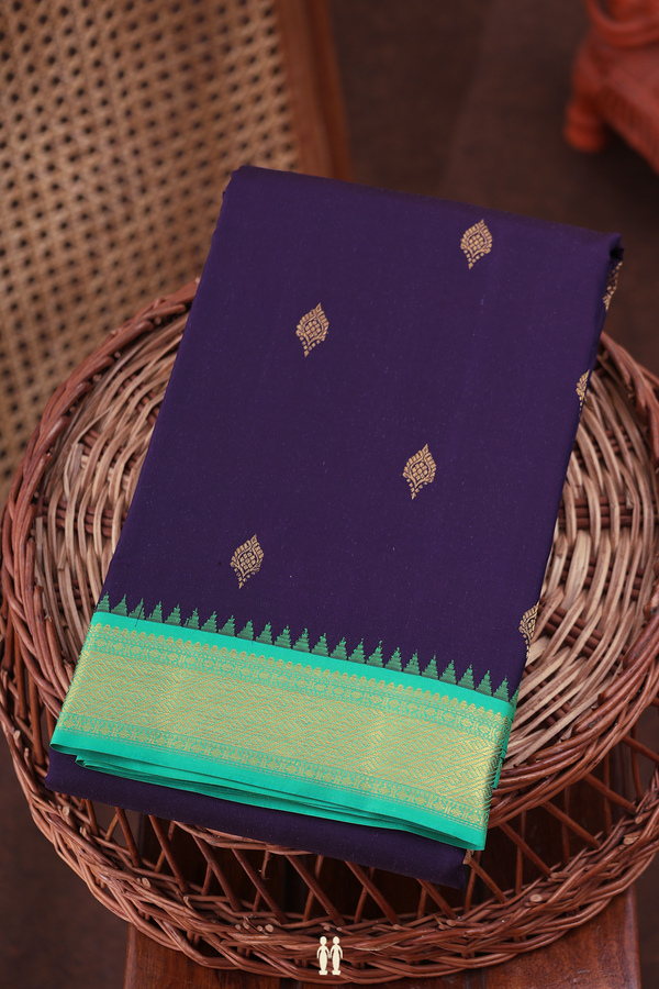 Kanchipuram Silk Saree In Deep Purple With Zari Buttas