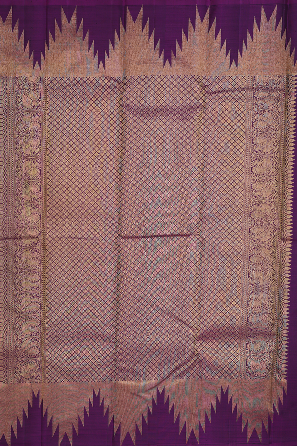 Kanchipuram Silk Saree In Deep Purple With Zari Buttas