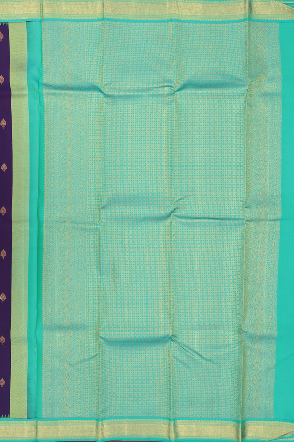 Kanchipuram Silk Saree In Deep Purple With Zari Buttas