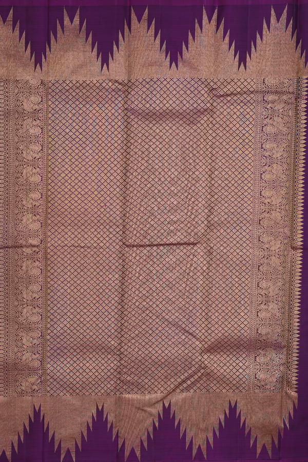 Kanchipuram Silk Saree In Deep Purple With Zari Buttas