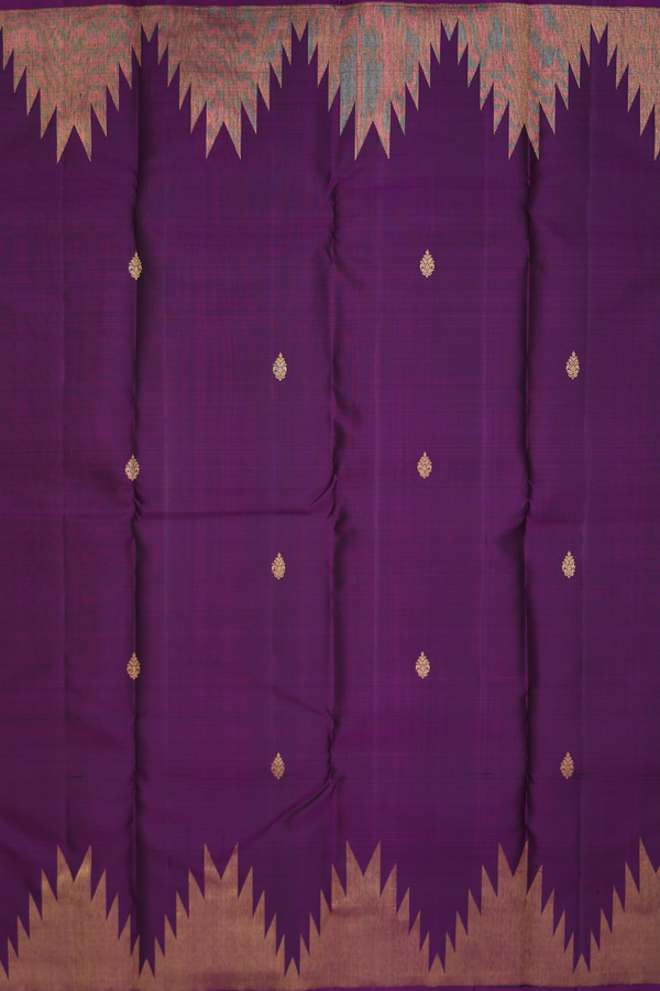 Kanchipuram Silk Saree In Deep Purple With Zari Buttas