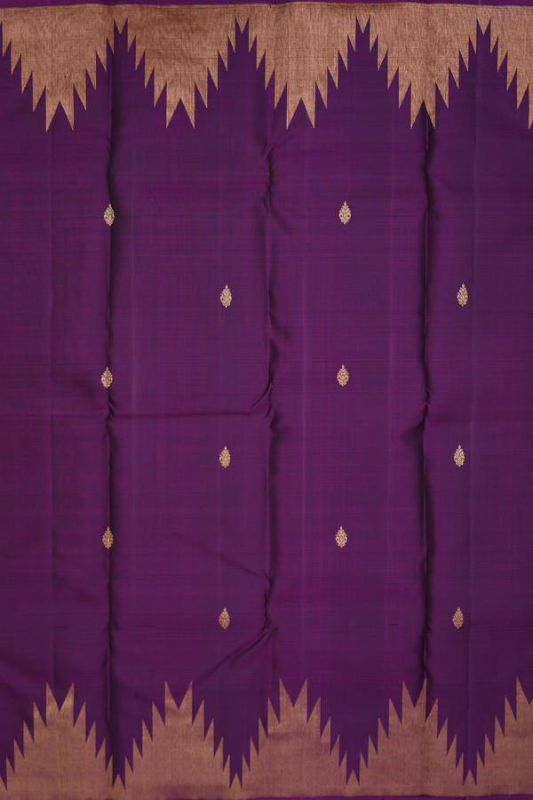 Kanchipuram Silk Saree In Deep Purple With Zari Buttas