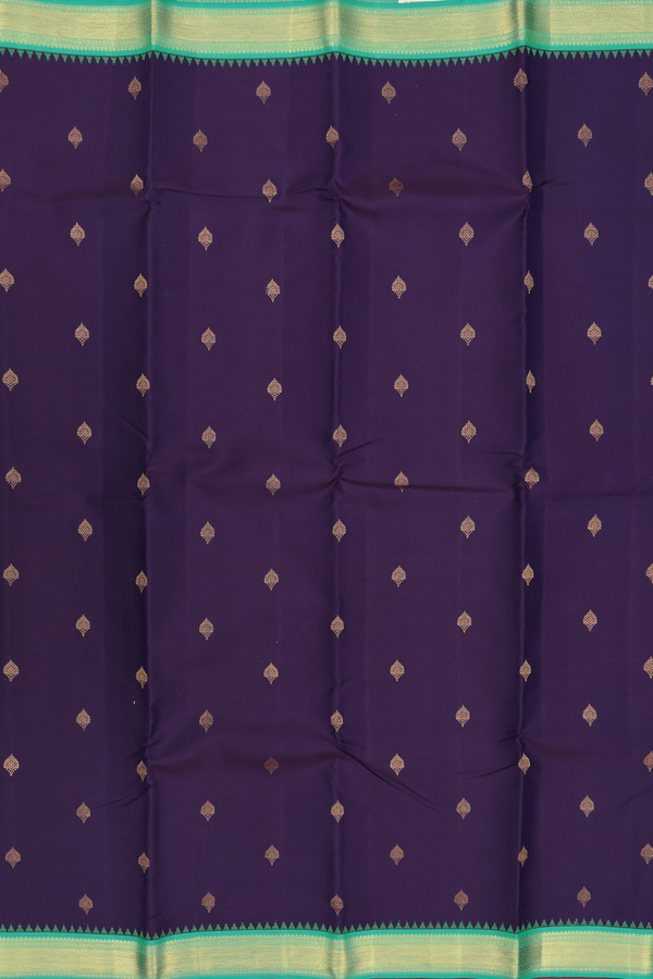 Kanchipuram Silk Saree In Deep Purple With Zari Buttas