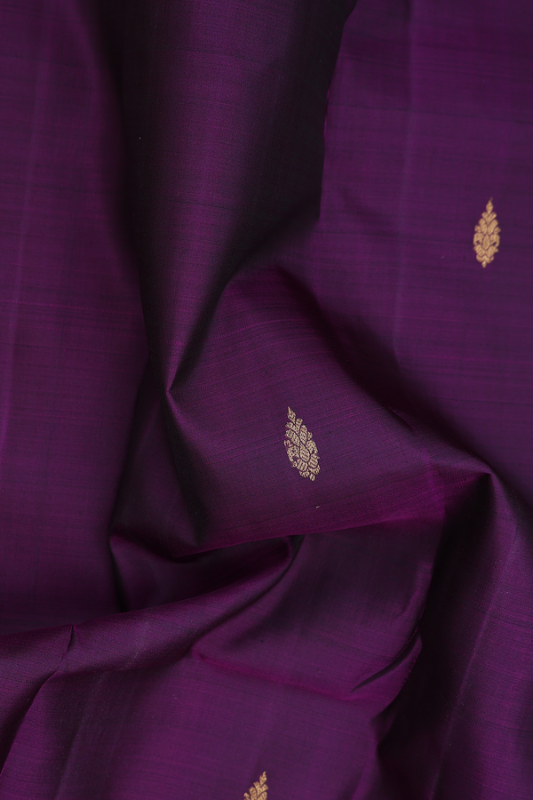 Kanchipuram Silk Saree In Deep Purple With Zari Buttas