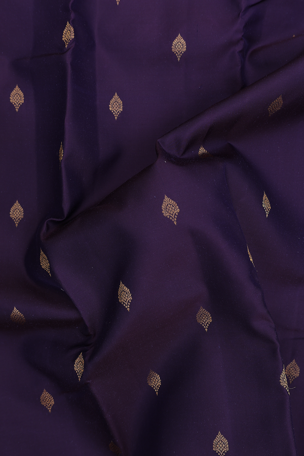 Kanchipuram Silk Saree In Deep Purple With Zari Buttas