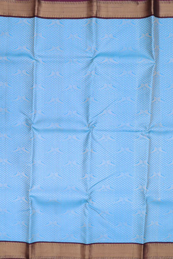 Kanchipuram Silk Saree In Deep Sky Blue With Brocade Design