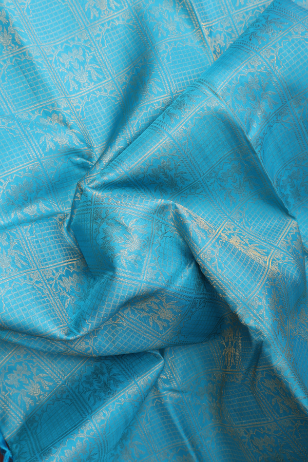 Kanchipuram Silk Saree In Deep Sky Blue With Brocade Design