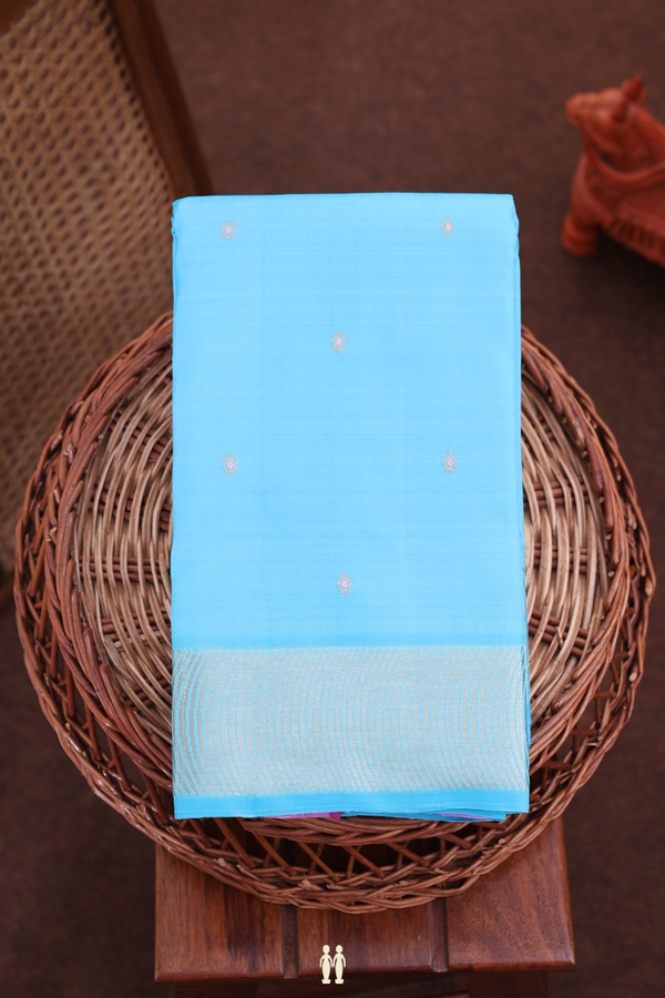 Kanchipuram Silk Saree In Deep Sky Blue With Floral Buttis