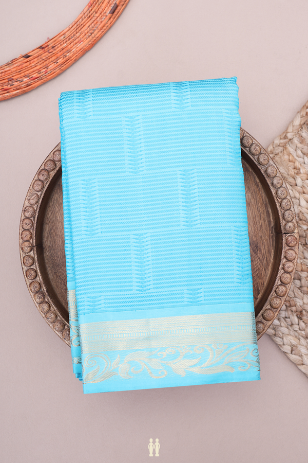 Kanchipuram Silk Saree In Deep Sky Blue With Jacquard Pattern