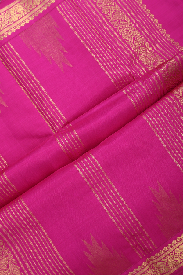 Kanchipuram Silk Saree In Deep Sky Blue With Parrot Buttas