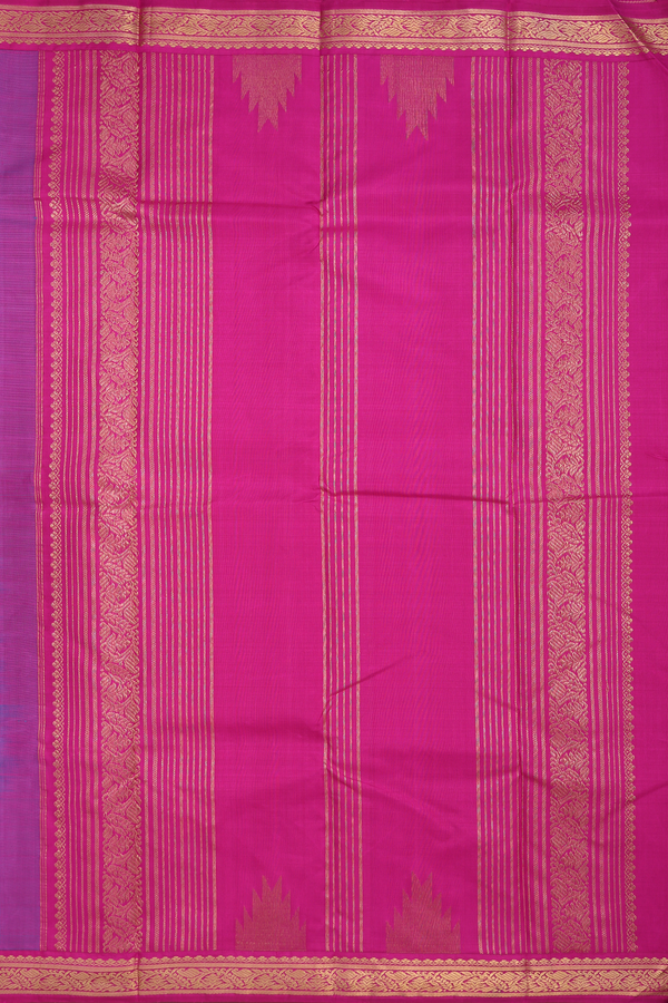 Kanchipuram Silk Saree In Deep Sky Blue With Parrot Buttas