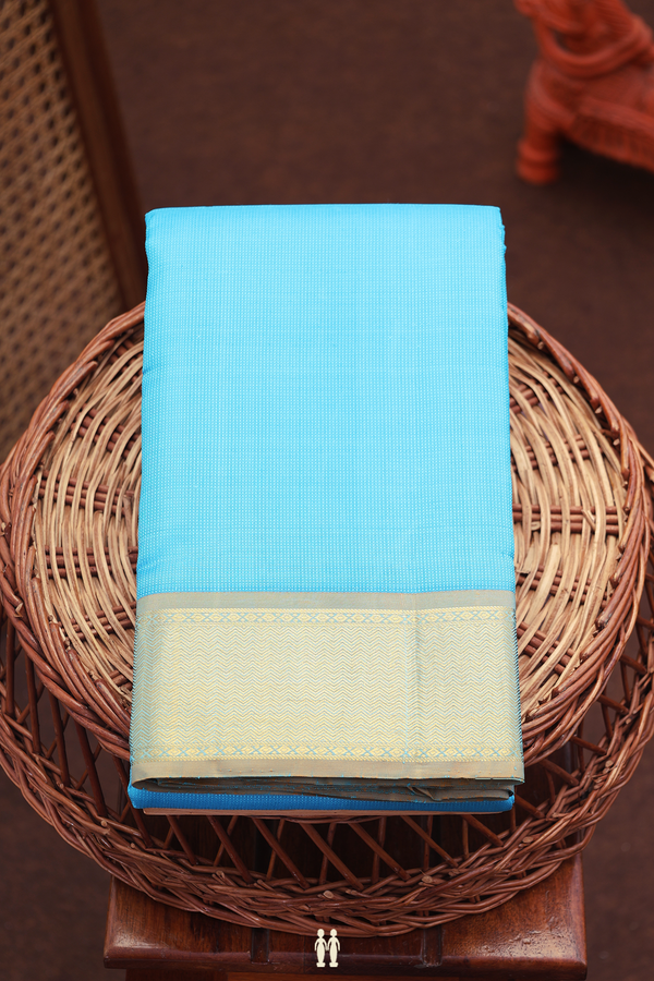 Kanchipuram Silk Saree In Deep Sky Blue With Stripes Design