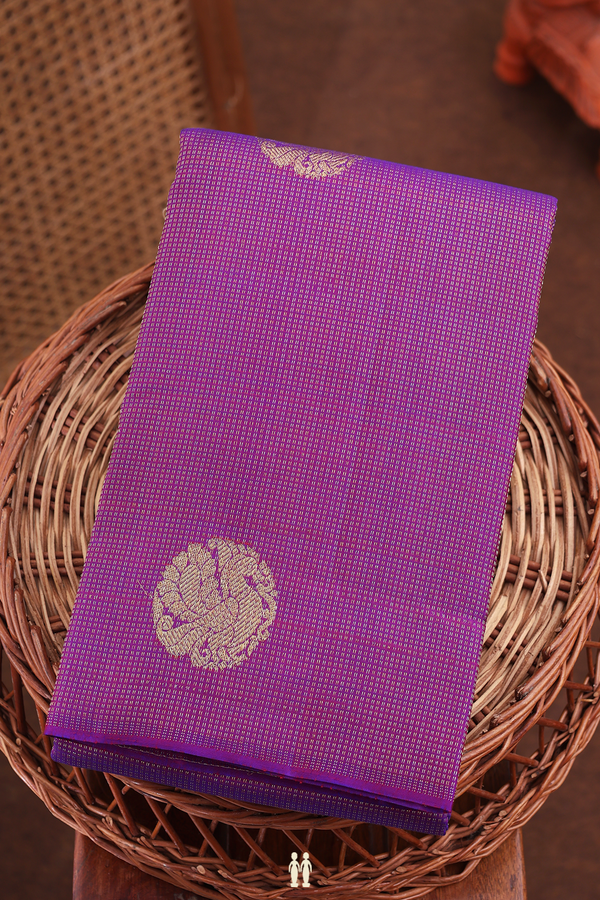 Kanchipuram Silk Saree In Purple Along Stripes With Buttas