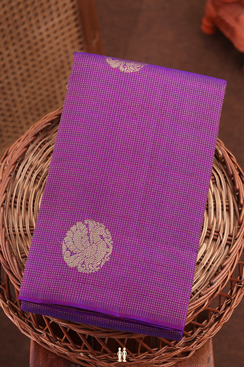 Kanchipuram Silk Saree In Purple Along Stripes With Buttas
