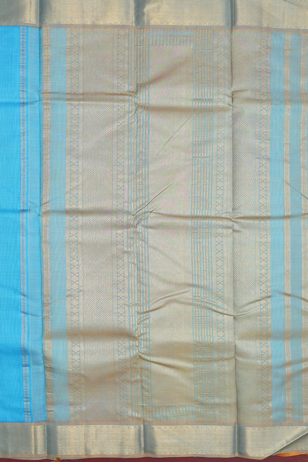Kanchipuram Silk Saree In Deep Sky Blue With Stripes Design