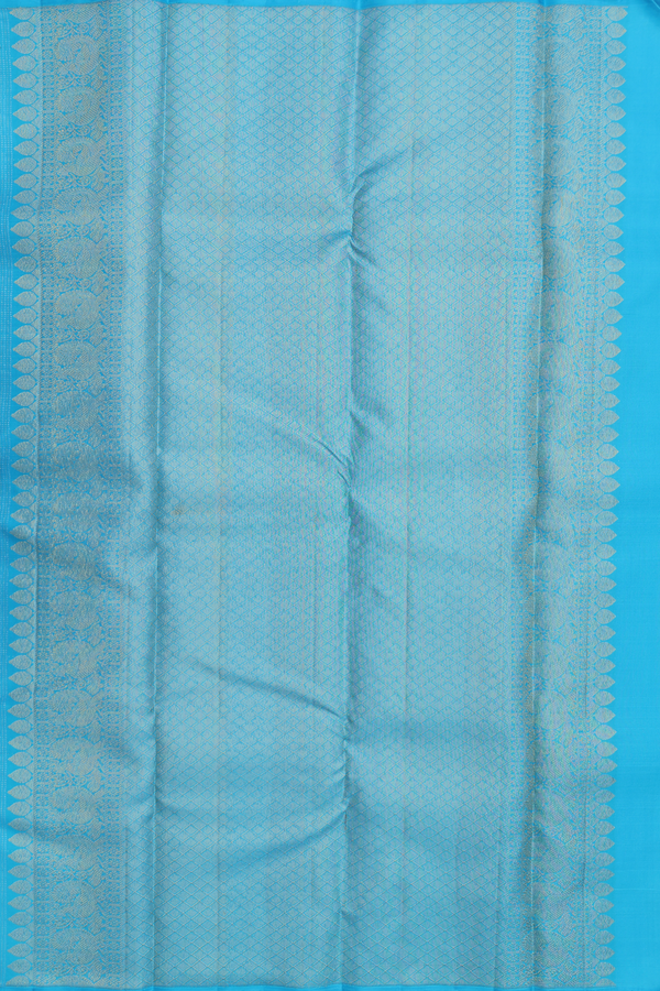 Kanchipuram Silk Saree In Deep Sky Blue With Stripes Design