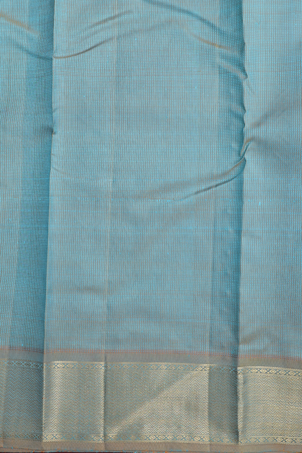 Kanchipuram Silk Saree In Deep Sky Blue With Stripes Design