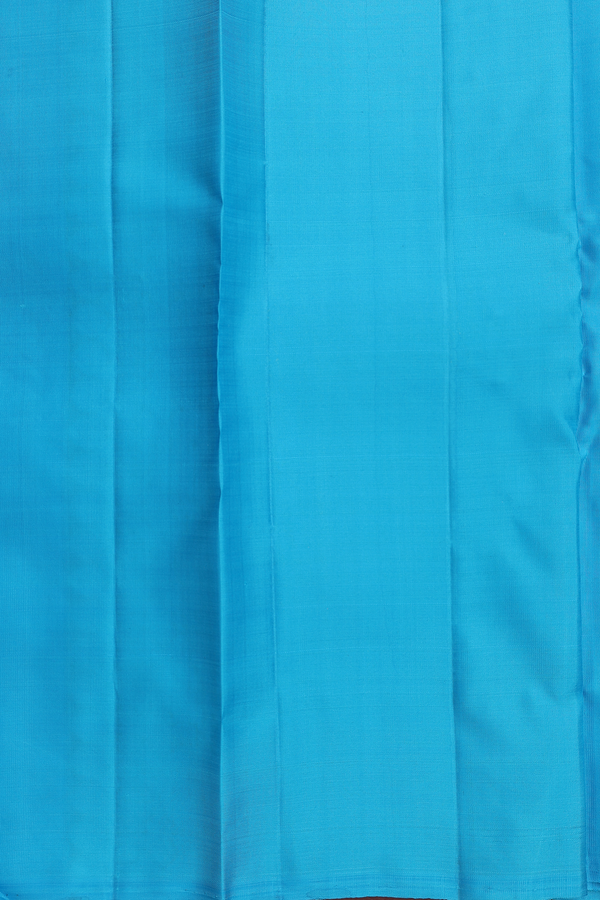 Kanchipuram Silk Saree In Deep Sky Blue With Stripes Design