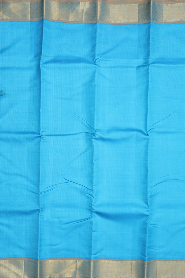 Kanchipuram Silk Saree In Deep Sky Blue With Stripes Design