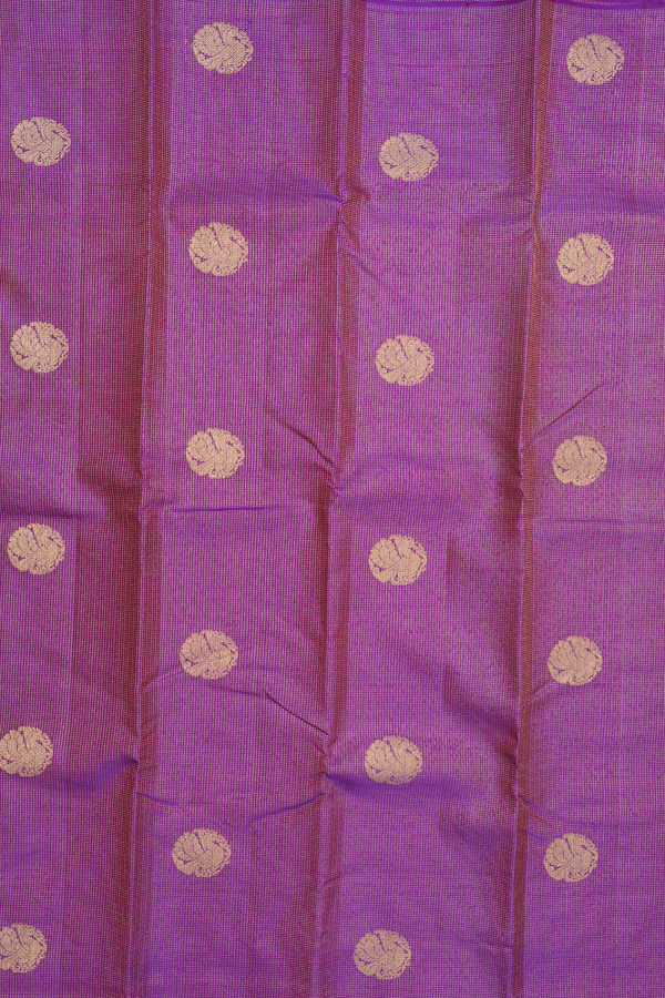 Kanchipuram Silk Saree In Purple Along Stripes With Buttas