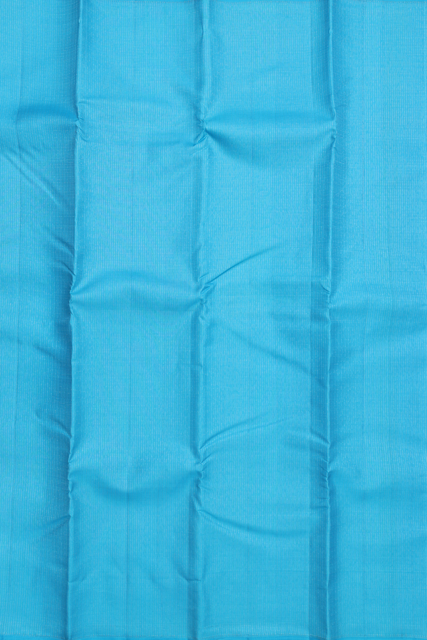 Kanchipuram Silk Saree In Deep Sky Blue With Stripes Design