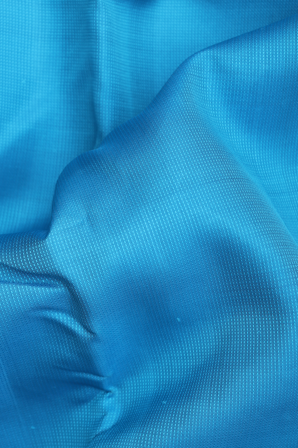 Kanchipuram Silk Saree In Deep Sky Blue With Stripes Design