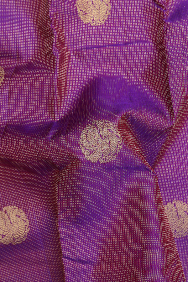 Kanchipuram Silk Saree In Purple Along Stripes With Buttas