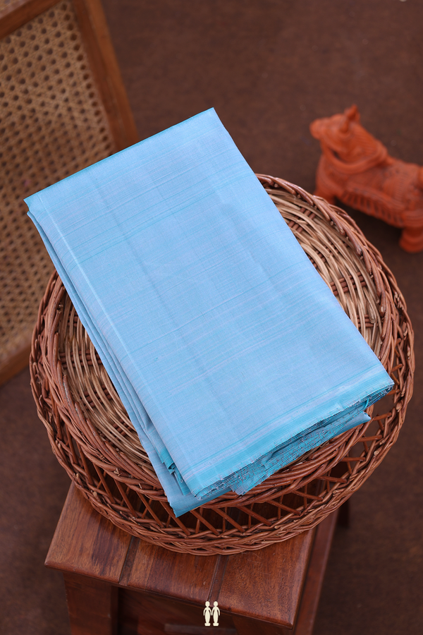 Kanchipuram Silk Saree In Deep Sky Blue With Stripes Pallu