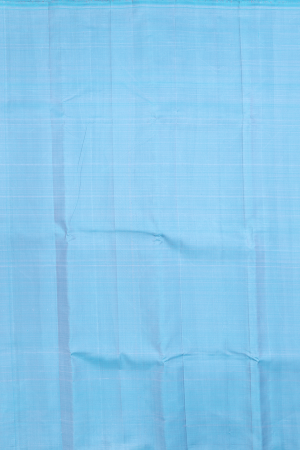 Kanchipuram Silk Saree In Deep Sky Blue With Stripes Pallu
