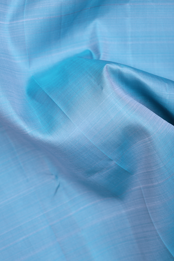 Kanchipuram Silk Saree In Deep Sky Blue With Stripes Pallu