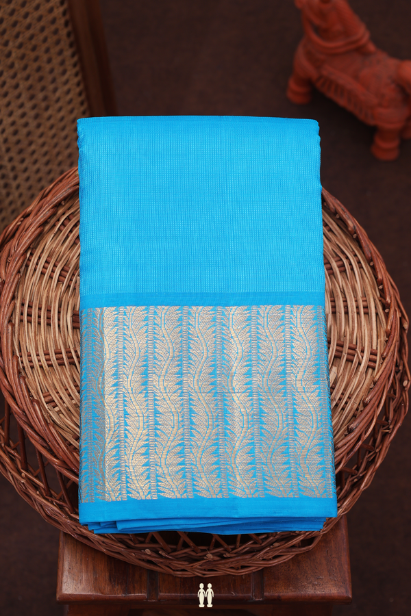 Kanchipuram Silk Saree In Deep Sky Blue With Zari Border